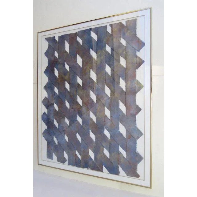 Signed woven painted paper by Tammy Price. Non directional. Gold metal Nielsen frame, no glass Signed and dated. Measures...