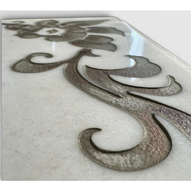Vintage Italian Neoclassical Etched Marble and Gilt Brass Low Coffee Table For Sale - Image 13 of 17