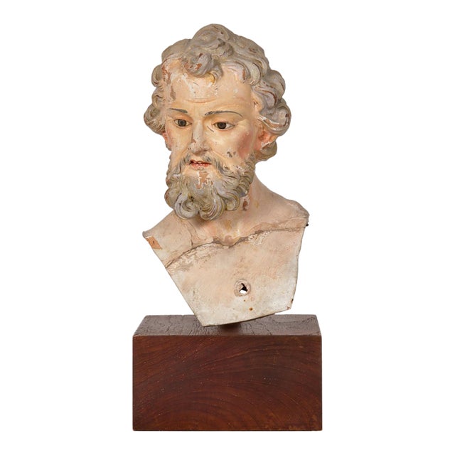19th Century Italian Polychromed Terracotta Bust of a Saint For Sale