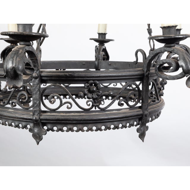 Black 1900s French Turn of the Century Iron Chandelier with Six Lights and Scrollwork For Sale - Image 8 of 10