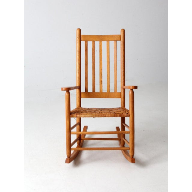 Wood Antique Herringbone Seat Rocking Chair For Sale - Image 7 of 9