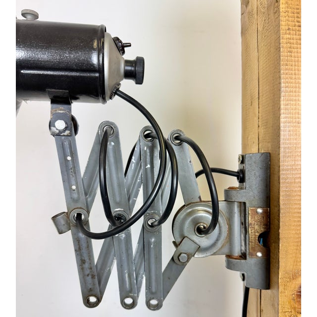 Industrial Black Enamel Scissor Wall Lamp, 1950s For Sale - Image 4 of 18