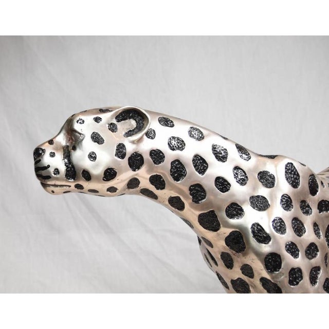 Art Deco Silver Plate and Bronze Cheetah Cat in Statue, 1980s For Sale - Image 14 of 16