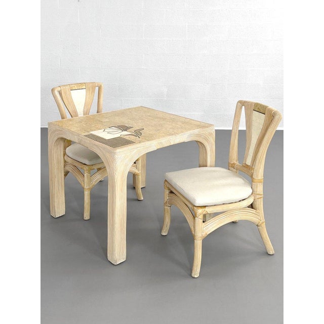 Square Rattan and Stone Marquetry Table with Matching Chairs, 1970s, Set of 3 For Sale - Image 13 of 13