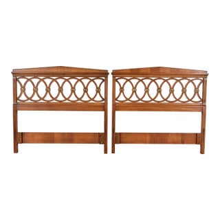 Drexel Mid-Century French Regency Louis XVI Carved Walnut Twin Size Headboards, Pair For Sale