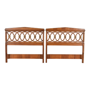 Drexel Mid-Century French Regency Louis XVI Carved Walnut Twin Size Headboards, Pair