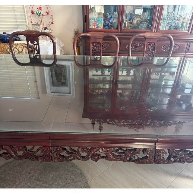 1980s Chinese Rosewood Carved Dining Set For Sale In San Diego - Image 6 of 12