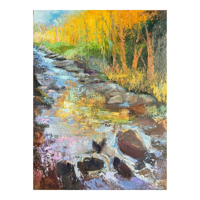 Stones Under Rushing Water, Original Oil by Julia Lawing For Sale