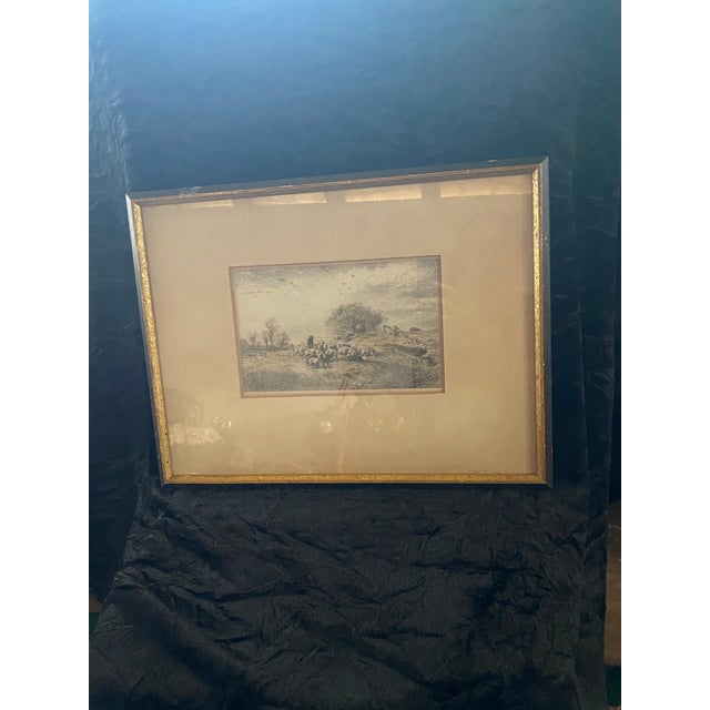 Paysage – laboureurs (Landscape with ploughmen) Two peasant standing in a field behind an ox-drawn plough. From the...