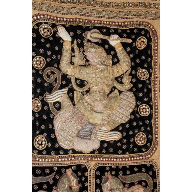 Asian Vintage Burmese Kalaga Tapestry Pillow Cover Warrior and Horses 1950s For Sale - Image 3 of 13