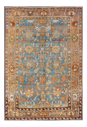 Antique Malayer Rug in Shades of Rust, Orange, and Blue