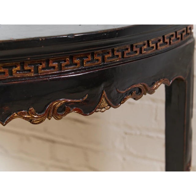 Antique Chinese Black Lacquer Demi-Lune Console Table For Sale In Los Angeles - Image 6 of 9