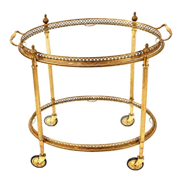 Maison Jansen Attributed Brass Bar Cart Vintage French Mid-Century Modern Hollywood Regency For Sale