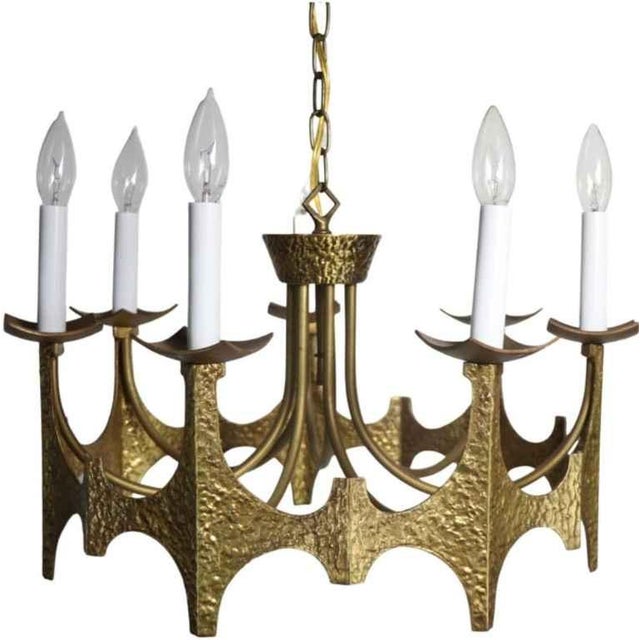 Brass 1960s MCM Vintage Brutalist Chandelier by Moe Bridges For Sale - Image 8 of 8