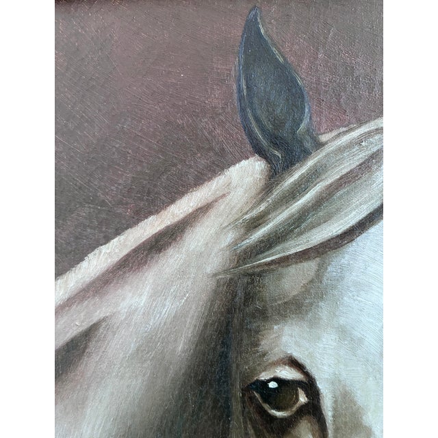 Textile Vintage Original White Horse Oil Painting, Signed Equestrian Portrait - Signed For Sale - Image 7 of 14