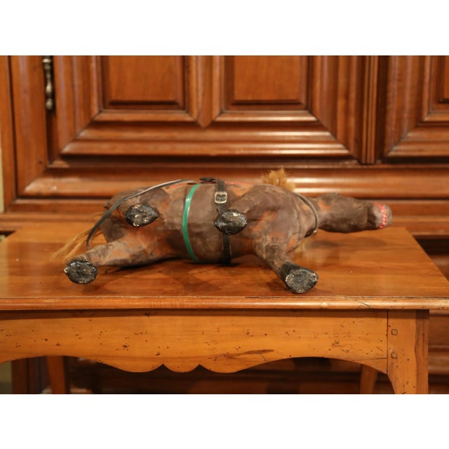 19th Century French Leather and Papier Mâché Horse Sculpture With Horsehair Mane For Sale - Image 9 of 10