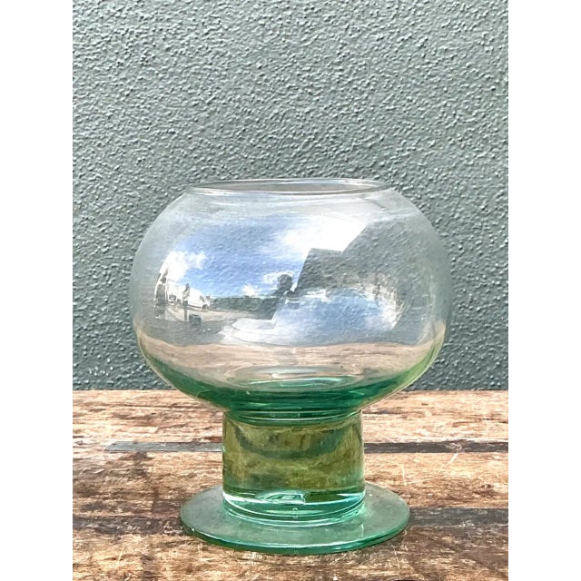 Green Vintage Green Pedestal Glass Vase For Sale - Image 8 of 12