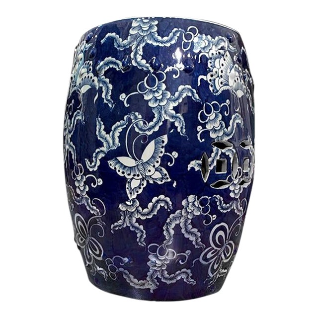 Early 21st Century Asian Style Navy & White Garden Stool For Sale