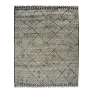 6x9 Gray Hand-Knotted Wool Diamond Motif Geometric Modern Carpet Rug For Sale