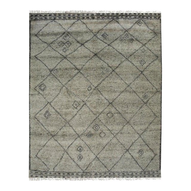 6x9 Gray Hand-Knotted Wool Diamond Motif Geometric Modern Carpet Rug For Sale