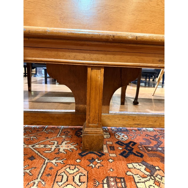 Wood Vintage Solid Wood Church Bench Pew With Straight Back and Arm Supports For Sale - Image 7 of 8