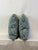 Custom-tailored 20” feather/down pillows in blue velvet flamestitch fabric. Hidden zipper closures. New feather/down...