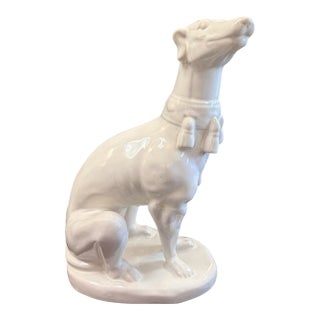 Vintage Hollywood Regency White-Glazed Greyhound Whippet Statue For Sale