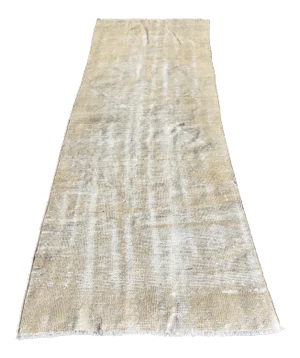 1960s Vintage Turkish Beige Color Handmade Anatolian Wool Runner Rug