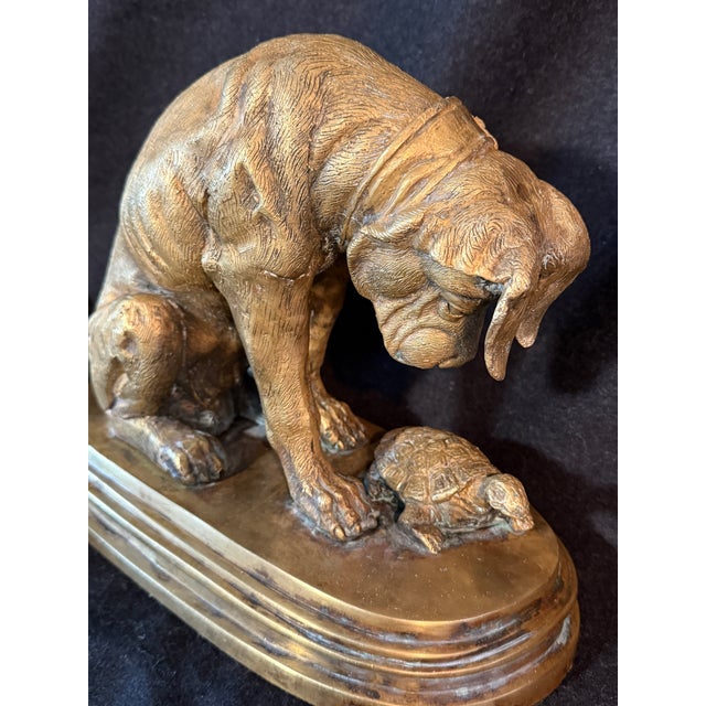 Metal 1900s Bronze of Chien À La Tortue, Dog With Tortoise, Depicting a Hound Observing a Turtle, Originally Designed by French Sculptor Alfred Jacquemart For Sale - Image 7 of 10
