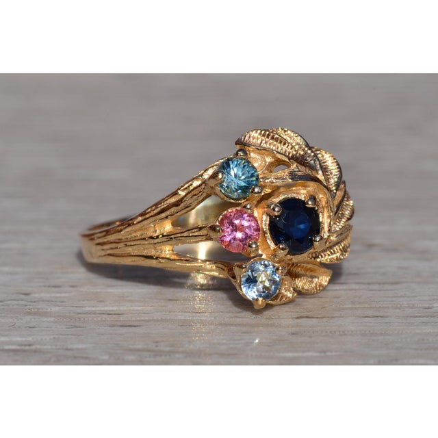 Metal The Caronport: Ladies 14K Yellow Gold Ring set with Topaz, Sapphire and Zircon For Sale - Image 7 of 10