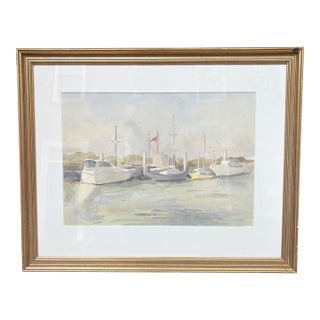 1990s Large Watercolor of Charleston Harbor by Zenobia Stockton For Sale
