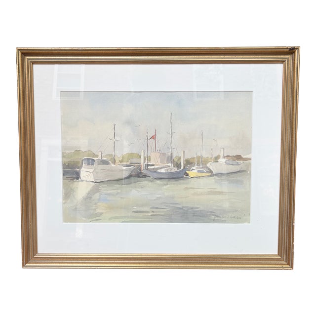 1990s Large Watercolor of Charleston Harbor by Zenobia Stockton For Sale