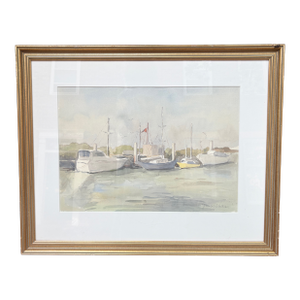 1990s Large Watercolor of Charleston Harbor by Zenobia Stockton