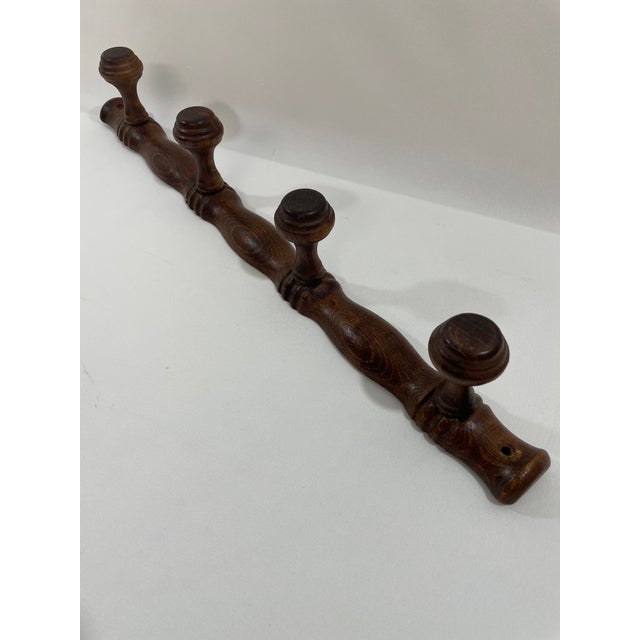 Wood Vintage 1960s French Four Peg Faux Bamboo Wooden Coat Hat Rack For Sale - Image 7 of 17