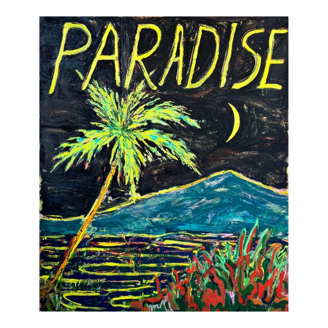 Paradise (Blue Mountain), Contemporary Landscape Painting With Text by Matt Higgins For Sale