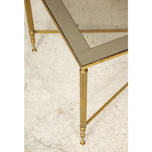 Rectangular Brass Coffee/Cocktail Table With Smoked Glass on Stretcher Base For Sale - Image 10 of 11