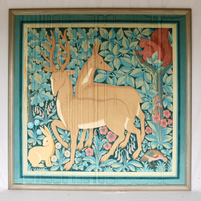 Large Framed Wallpaper Panels Decorated with Stylized Animals and Branches, France, 1930s, Set of 2 For Sale - Image 14 of 15