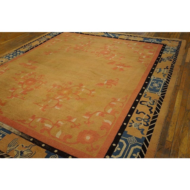 Chinese Outstanding Orange-Amber Open Field With Asymmetric Details in a Floral Pattern Antique Chinese Peking Rug For Sale - Image 3 of 8