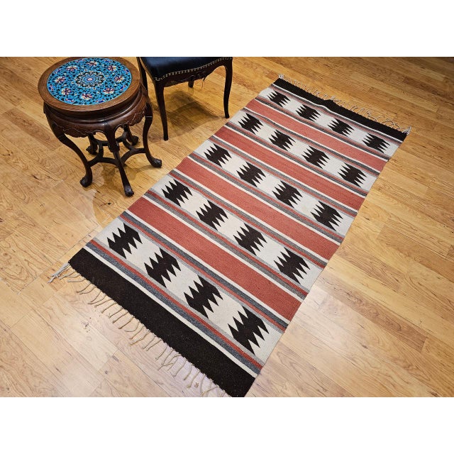 Vintage Native American Navajo Rug, Handwoven Wool, Banded Geometric Pattern, 3x5 For Sale - Image 13 of 14