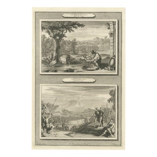 Pieter Mortier, Gideon's Fleece and Gideon Chooses His Soldiers, 1700, Engraving For Sale