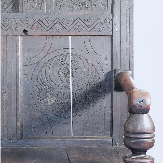 English Jacobean Carved Oak Settle, English, C. 1680 For Sale - Image 3 of 7
