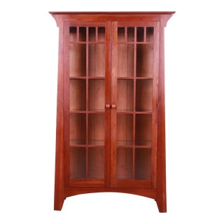 Ethan Allen Arts & Crafts Solid Cherry Wood Lighted Bookcase or Display Cabinet For Sale