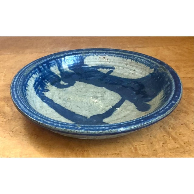 Vintage Blue Abstract Ceramic Bowl For Sale - Image 4 of 12