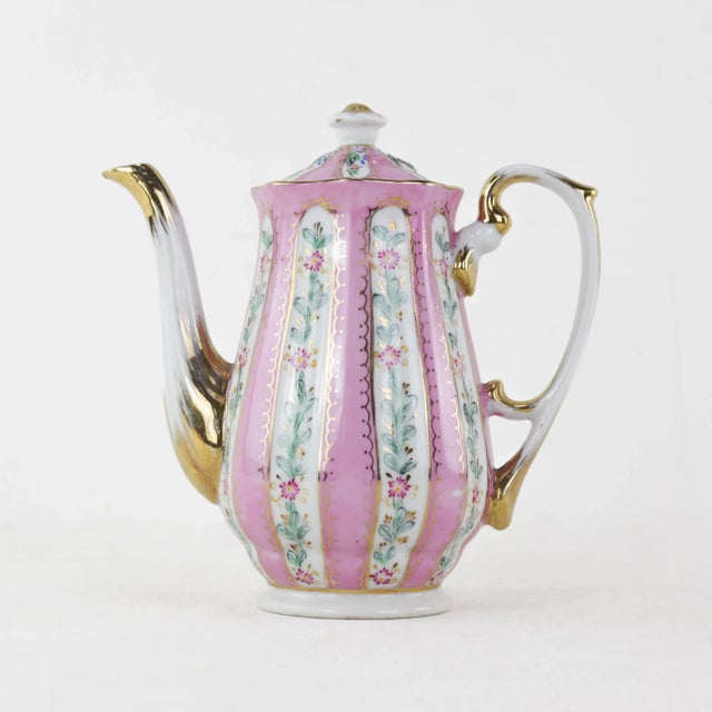 Antique Pink Porcelain Teapot With Gold Accents and Floral Pattern For Sale - Image 12 of 12