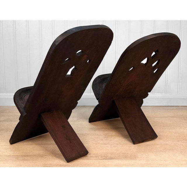 Wood Vintage African Mahogany Elephant & Giraffe Carved Slipper Chairs - A Pair For Sale - Image 7 of 12
