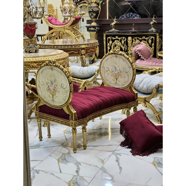 French Marquis French Tufted Bench Velvet For Sale - Image 3 of 7