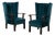 Hungarian Art Deco Lounge Chairs in Teal Blue Velvet with Wooden Armrests, 1930s, Set of 2 For Sale