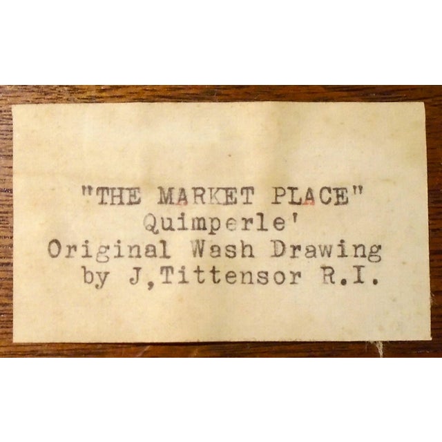 Early 20th Century Early 20th Century "The Market Place, Quimperle, (France)", Original Watercolor Painting, Framed For Sale - Image 5 of 5