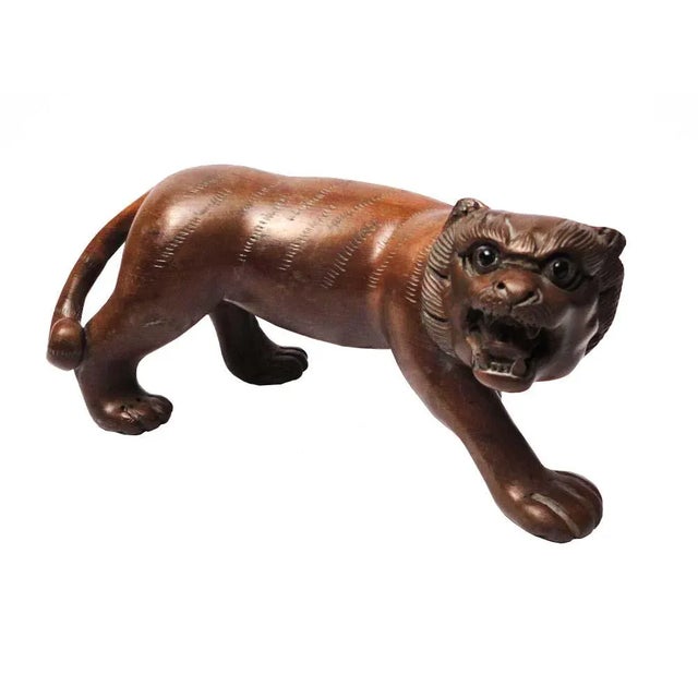 This is a nicely carved tiger figure from natural boxwood. It has been done in a vintage rustic finish. It is a good luck...