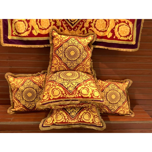 1990s Atelier Versace Multi Color Baroque Velvet Pillows - Set of 3 For Sale - Image 5 of 10